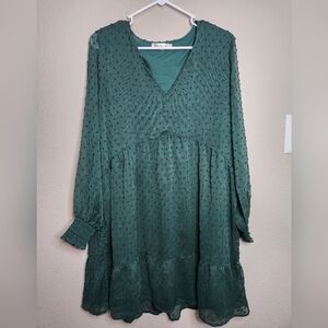 Green Flowy Dot Long Sleeve Dress Size Large